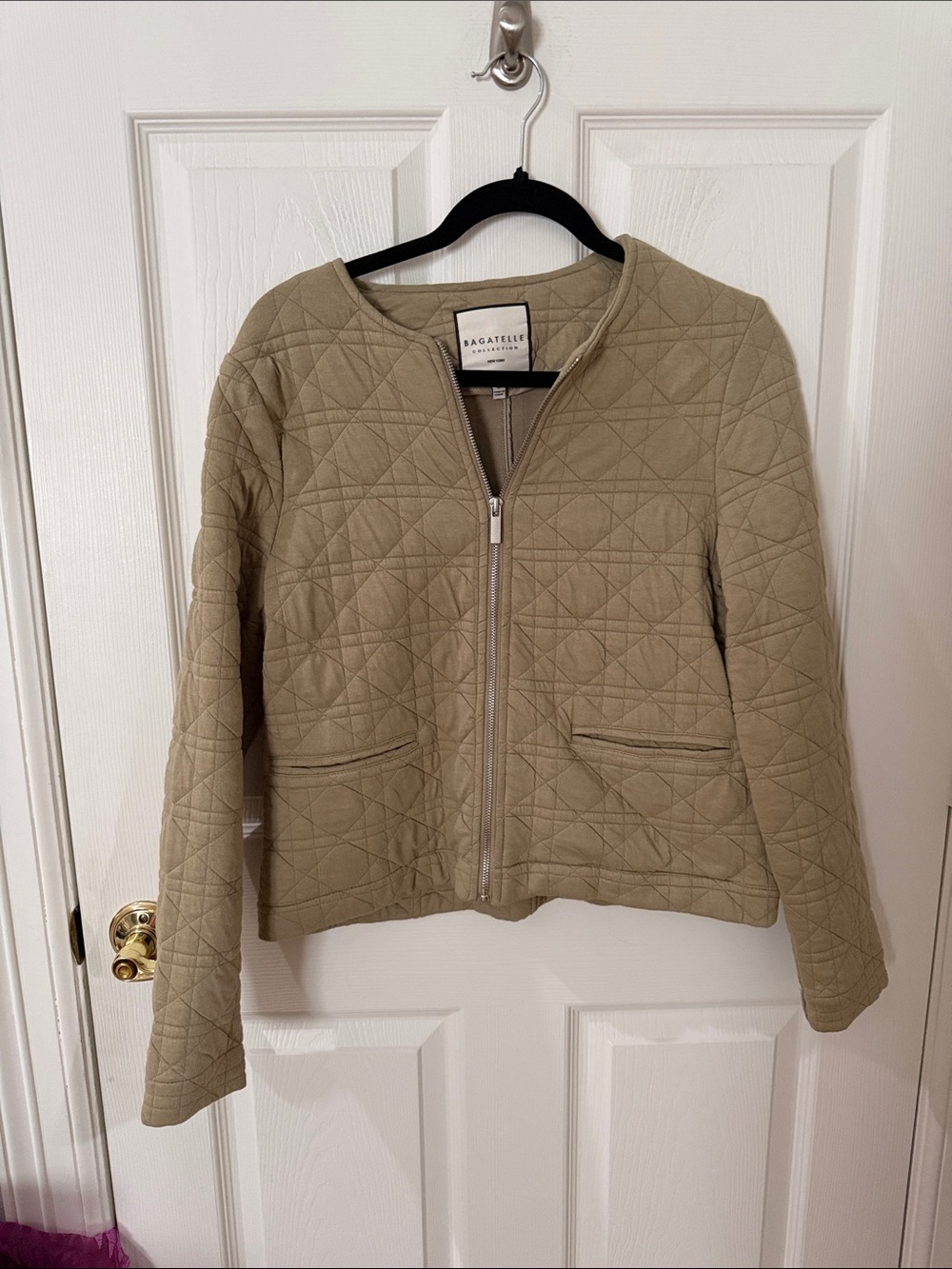 Bagatelle Quilted Tan Jacket - Zip Front Women's Coat medium